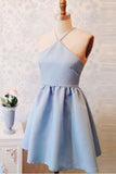 Charming Light Blue Open Back Straps Short Prom Dresses Homecoming Dress Party Gowns
