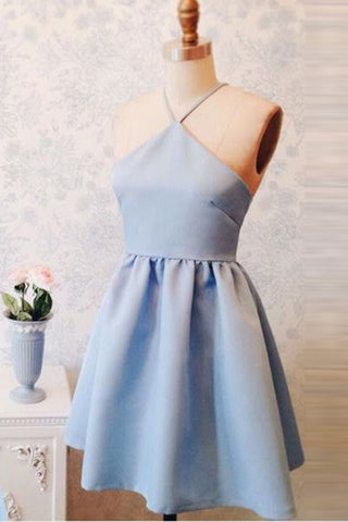 Charming Light Blue Open Back Straps Short Prom Dresses Homecoming Dress Party Gowns