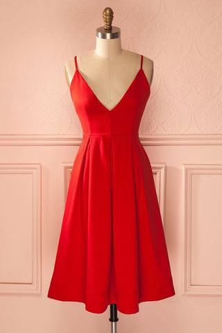 Red V Neck Spaghetti Straps Short Charming Prom Homecoming Dresses Party Gowns