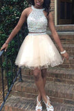 Rhinestones Two Pieces High Neck Short Prom Homecoming Dress Cocktail Dresses