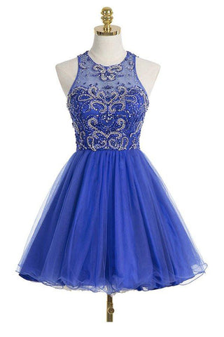 Royal Blue Fashion Halter Back Short Prom Dress Homecoming Dresses Party Gowns