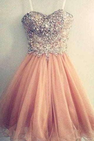 Crystals Cute Sweetheart Blush Pink Short Prom Homecoming Dresses Party Gowns