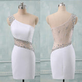 Mermaid One Shoulder See Through Short White Prom Dress Homecoming Dresses