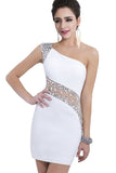 Mermaid One Shoulder See Through Short White Prom Dress Homecoming Dresses
