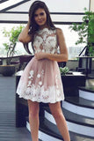 High Neck Short New Arrival White Lace Prom Homecoming Dresses Graduation Dress