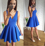 Charming Short V Neck Off the Shoulder Blue Prom Dress Homecoming Dresses Cocktail Gowns