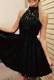 Beadings Short High Neck Black Prom Homecoming Dresses Party Gowns Cocktail Dress
