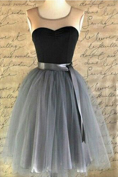 Charming Short Black/Grey Tulle Prom Cute Dresses Homecoming Dress Party Gowns