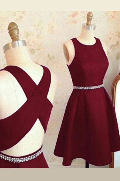 Elegant Burgundy Backless Beads Short Prom Homecoming Dresses Party Gowns Cocktail Dress
