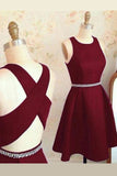 Elegant Burgundy Backless Beads Short Prom Homecoming Dresses Party Gowns Cocktail Dress