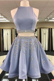 2 Pieces High Neck Beadings Short Prom Dresses Homecoming Dress Party Gowns