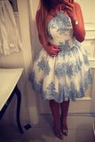 Ivory / Blue Lace Backless Short Prom Homecoming Dresses Party Gowns Cute Dress