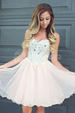 Sweetheart Light Pink Tulle Short Prom Homecoming Dresses Party Dress With Lace Back Up