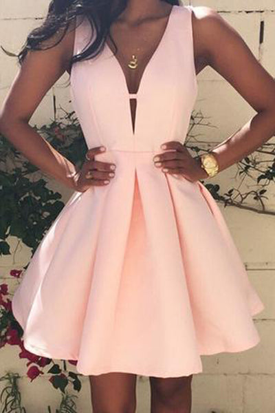 V Neck Off the Shoulder Pink Elegant Short Prom Homecoming Dresses Party Dress