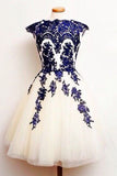 Cap Sleeves Navy Blue Lace Short Prom Cute Homecoming Dresses Party Graduation Dress