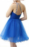 Charming One Shoulder Royal Blue Beadings Short Prom Homecoming Dresses Party Gowns