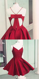 Open Back Spaghetti Straps Burgundy Bow Homecoming Dresses Prom Cute Dress