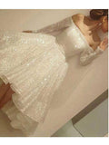 Shiny Ivory Sequin Long Sleeves Hi-lo Sexy Prom Dresses Homecoming Dress Party Gowns