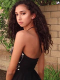 Open Back Halter Beading Black Short Prom Gowns Homecoming Dresses Party Dress