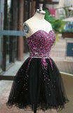 A Line Black Tulle Beads Short Prom Cute Dresses Homecoming Dress Party Gowns