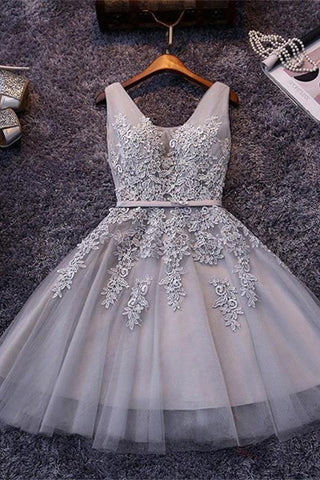 Hot Sales Grey Lace Short Prom Gowns Homecoming Dresses Graduation Dress
