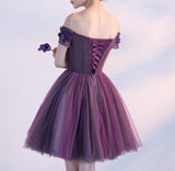 Sexy Grape Lace Tulle Short Sleeves Homecoming Dresses Prom Cute Dress Party Gowns