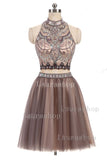 New Arrival High Neck 2 Pieces Backless Homecoming Dresses Short Prom Cute Dress Party Gowns