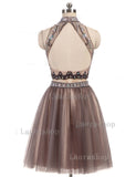 New Arrival High Neck 2 Pieces Backless Homecoming Dresses Short Prom Cute Dress Party Gowns