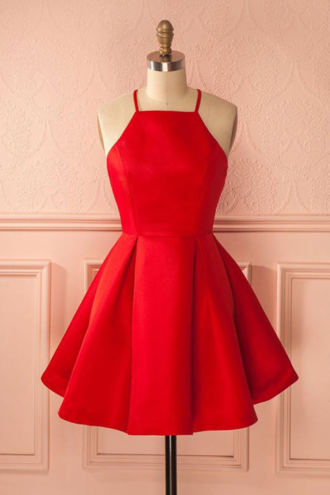Hot Sales Red Satin Straps Elegant Short Homecoming Dresses Prom Cute Dress For Party