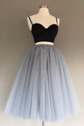 Spaghetti Straps 2 Pieces Black/Grey Homecoming Dresses Prom Cute Dress Party Gowns