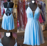 Sexy Open Back Light Blue Mini Length Homecoming Dress Prom Cute Dresses Party Gowns