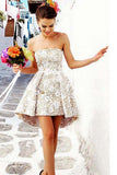 New Arrival White Lace Strapless Short Homecoming Dresses Prom Dress Party Gowns