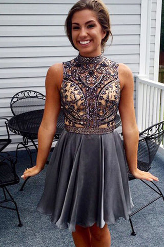 High Neck Beaded Charming Homecoming Dresses Short Prom Dress Party Gowns