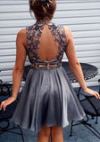 High Neck Beaded Charming Homecoming Dresses Short Prom Dress Party Gowns