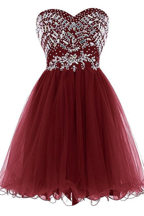 Sweetheart Burgundy Empire Waist Homecoming Dresses Short Prom Cocktail Dress