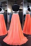 2 Pieces Backless Halter Orange Prom Dresses Evening Dress Prom Gowns Party Dress