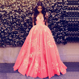 New Arrival Lace Ball Gown V Neck Long Prom Dresses Evening Dress Quinceanera Dresses