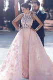 New Arrival See Through Pink Lace Luxury Prom Dresses Evening Prom Gowns Party Dress