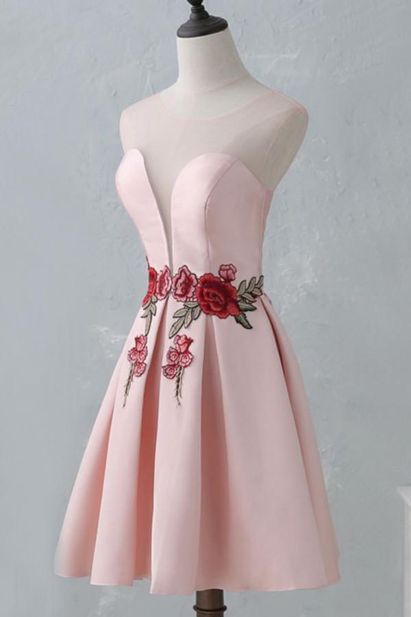 Deep V Neck Pink Appliques Homecoming Dresses Short Prom Dress Party Gowns