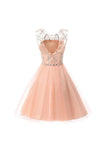 Blush Pink Tulle Beaded Short Homecoming Dress Party Gowns Prom Dresses