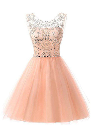 Blush Pink Tulle Beaded Short Homecoming Dress Party Gowns Prom Dresses