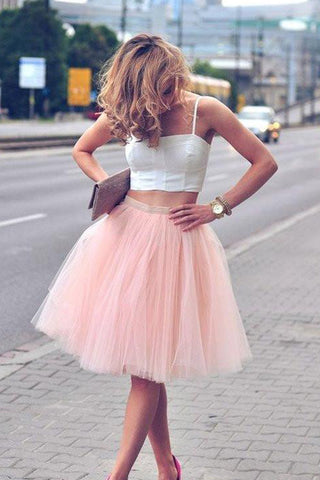 2 Pieces Straps Cute Dress White/Pink Homecoming Dresses Short Prom Dress Party Gowns