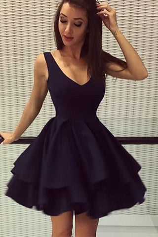 V Neck Off the Shoulder Black Satin Backless Homecoming Dress Short Prom Dresses Party Gowns