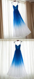 Spaghetti Straps Royal Blue Ombre Elegant Prom Dresses Evening Dress Bridesmaid Dress