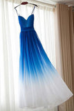 Spaghetti Straps Royal Blue Ombre Elegant Prom Dresses Evening Dress Bridesmaid Dress