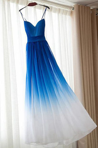 Spaghetti Straps Royal Blue Ombre Elegant Prom Dresses Evening Dress Bridesmaid Dress