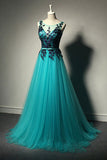 Hot Sales Navy Blue Lace Green Prom Dresses Evening Dress Back V Prom Gowns