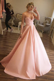 A Line V Neck Empire Waist Pink Satin  Prom Dresses Prom Gowns Evening Dresses