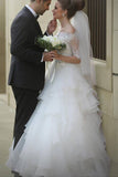 Half Long Sleeves White Lace Tiered Skirt  Wedding Dresses Bridal Dress Wedding Gowns