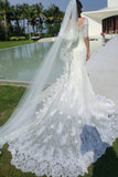 White Lace Half Sleeves Chapel Train Mermaid Wedding Dresses Bridal Dress Wedding Gowns